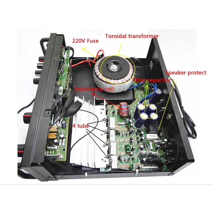 Âm ly karaoke 4 mic, kết nối blutooth, âm ly gia đình, xe hơi 12v-220v