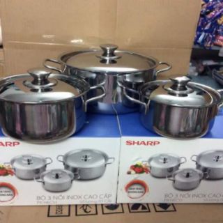 Bộ 3 nồi inox Sharp dùng cho bếp từ.