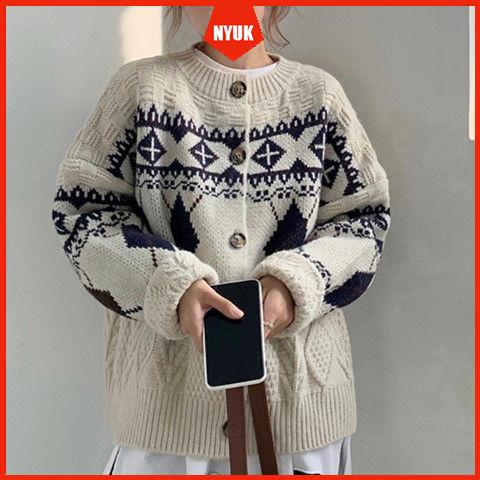 Korean retro sweater lazy style rhombus loose all-match sweater fashion jacket top