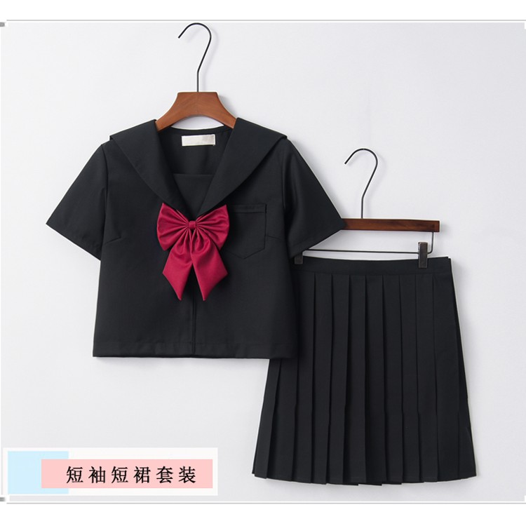 Seifuku/ Set đồng phục học sinh Nhật Bản màu đen: áo cổ thủy thủ thắt nơ + chân váy xòe