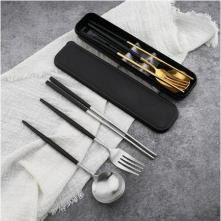Bộ đũa thìa ăn cơm bằng INOX 304 cao cấp có hộp đựng, bộ đũa thìa mang đi làm
