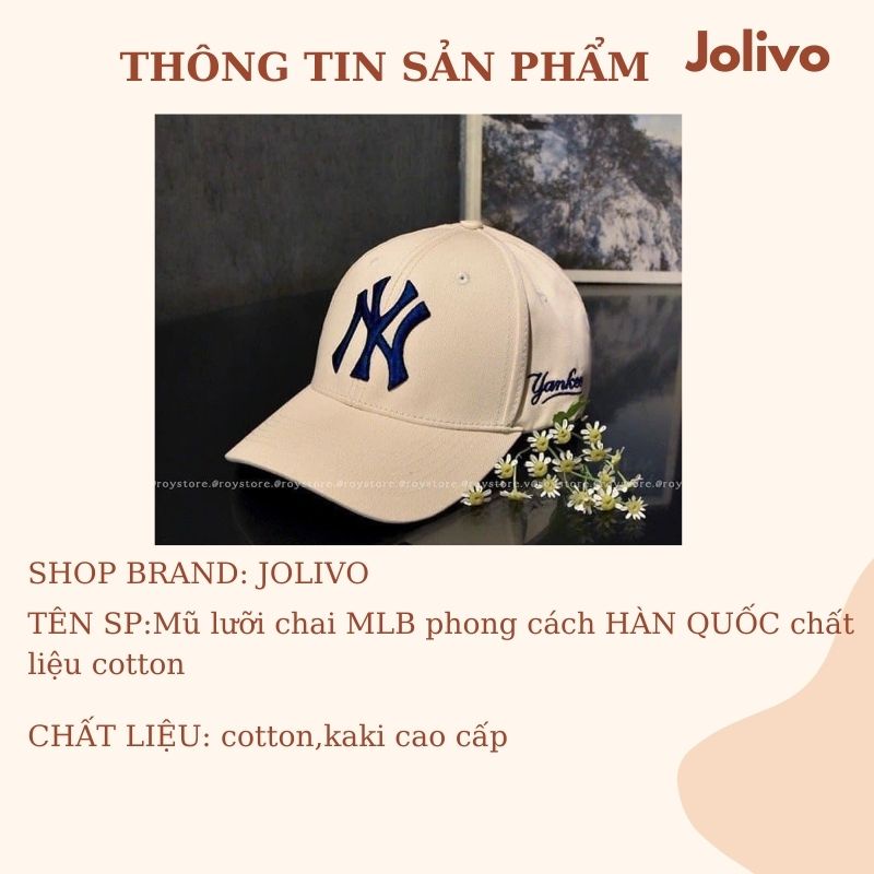 Mũ lưỡi chai MLB phong cách Hàn Quốc trẻ trung chất kaki cotton cứng cáp JOLIVO