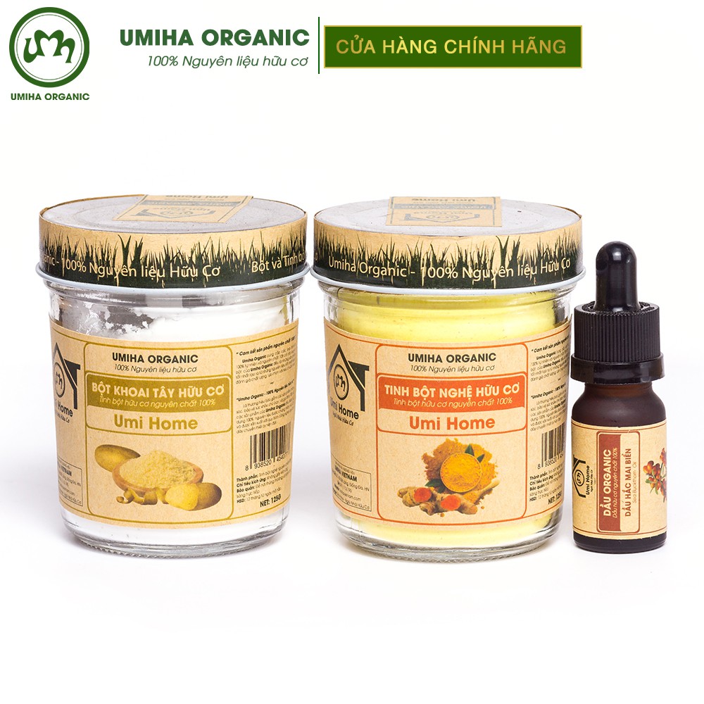 Combo đắp mặt UMIHA dưỡng da chuyên sâu với Dầu Hắc Mai Biển 10ml và Tinh Bột Nghệ 125g hữu cơ - Tặng Bột Khoai Tây 125g