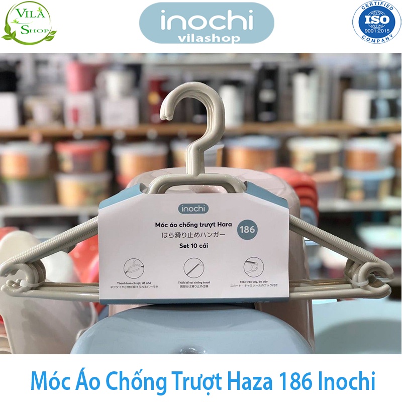 [ Set 10 ] Móc Treo Quần Áo, Móc Quần Áo Chống Trượt Hara 186, Bộ Sưu Tập Móc Quần Áo Người Lớn Nhựa Cao Cấp Inochi