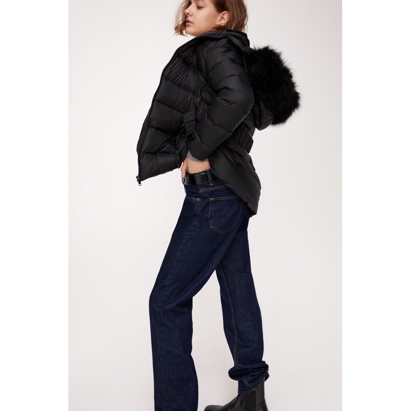 Áo phao lông vũ đai eo