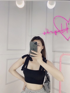 Áo Thun Croptop Đen 2 Dây Cột Vai | Freesize
