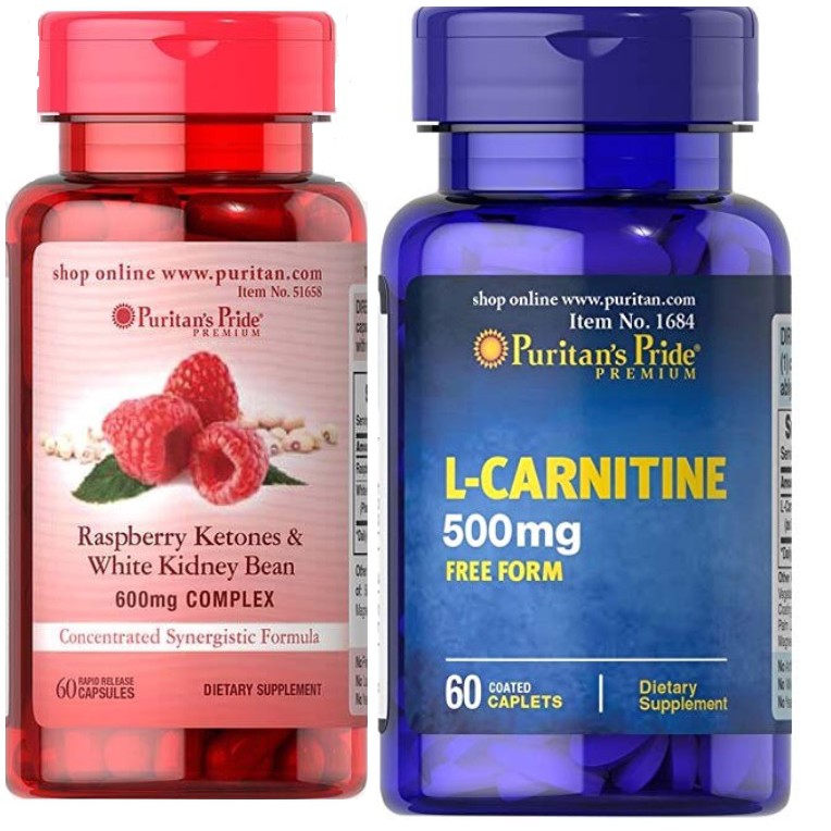 Combo giảm béo Puritan's Pride L-carnitine 500mg+ Raspberry ketones white kidney bean 600mg