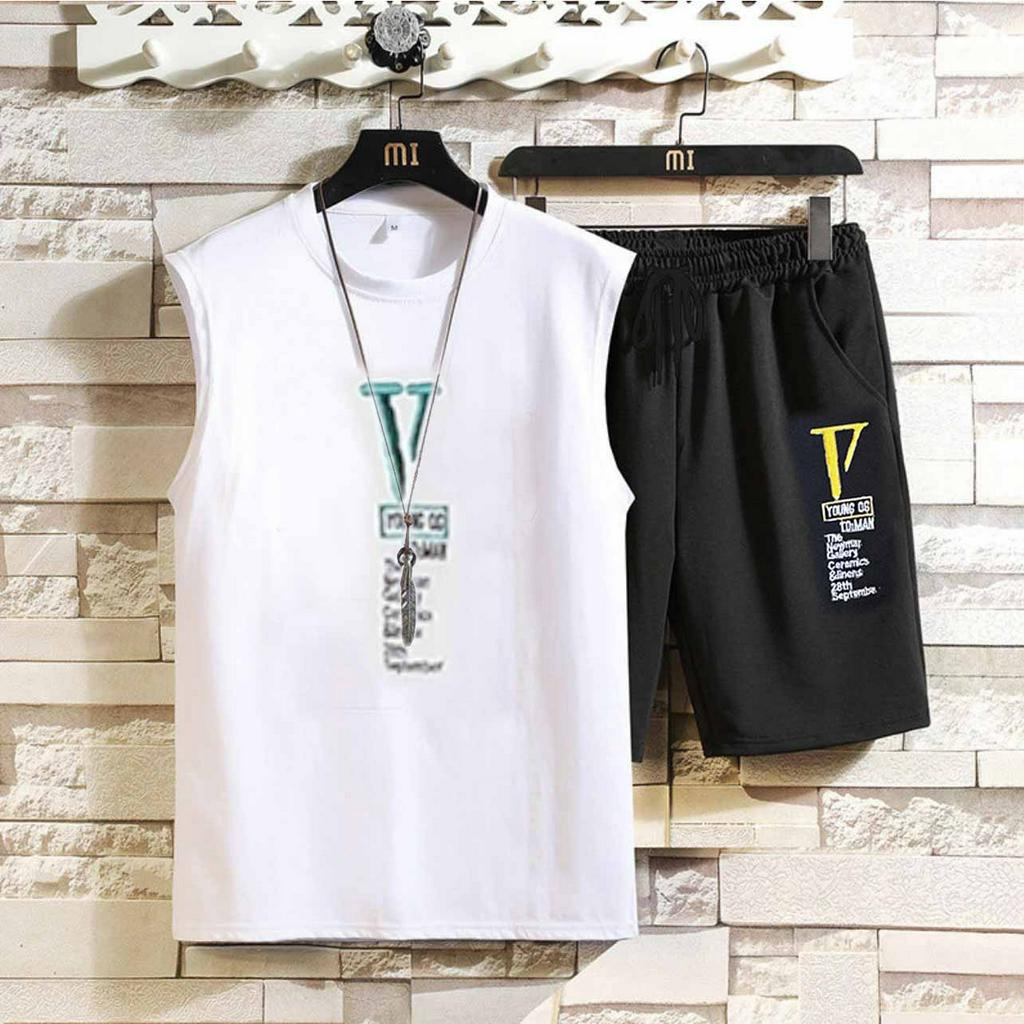 Đồ Nam V.MAN Đồ Bộ Nam Phối Fom Rộng Chất Thun Xốp Mè Co Dãn Cao Cấp Cổ Tròn Cộc Tay ba lỗ sát nách
