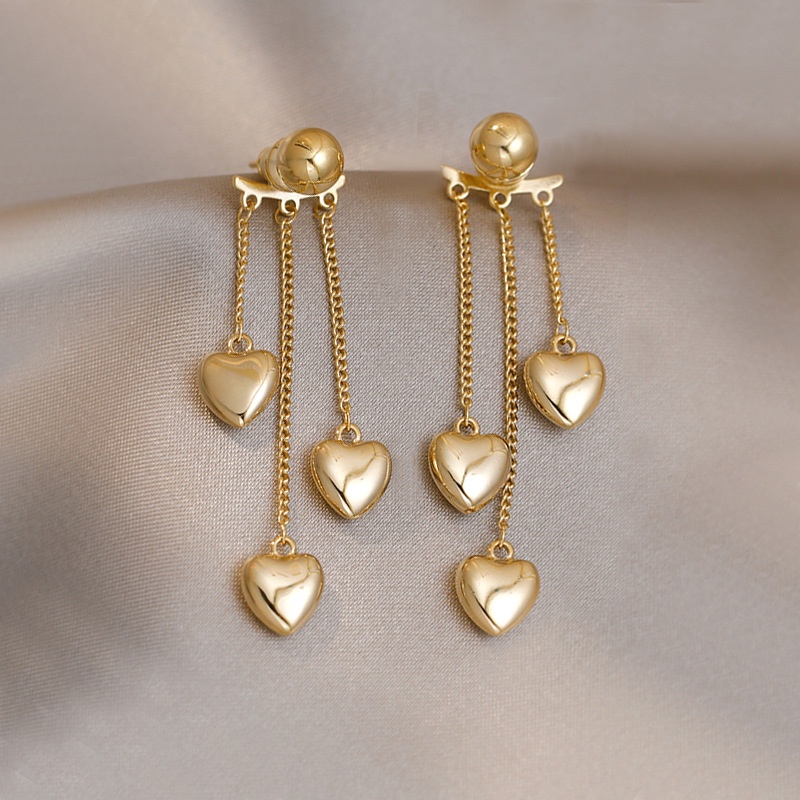 Bông Tai Mạ Bạc 925 Hình Trái Tim Phối Tua Rua Phong Cách Hàn Quốc