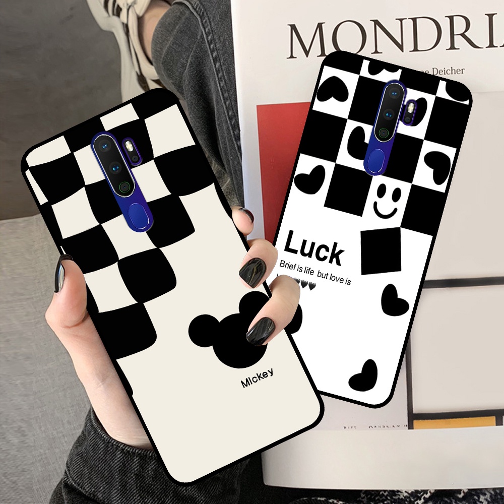 Ốp Oppo A5 2020 / A9 2020 / A11 2020 in hình sọc caro, họa tiết đen trắng dễ thương