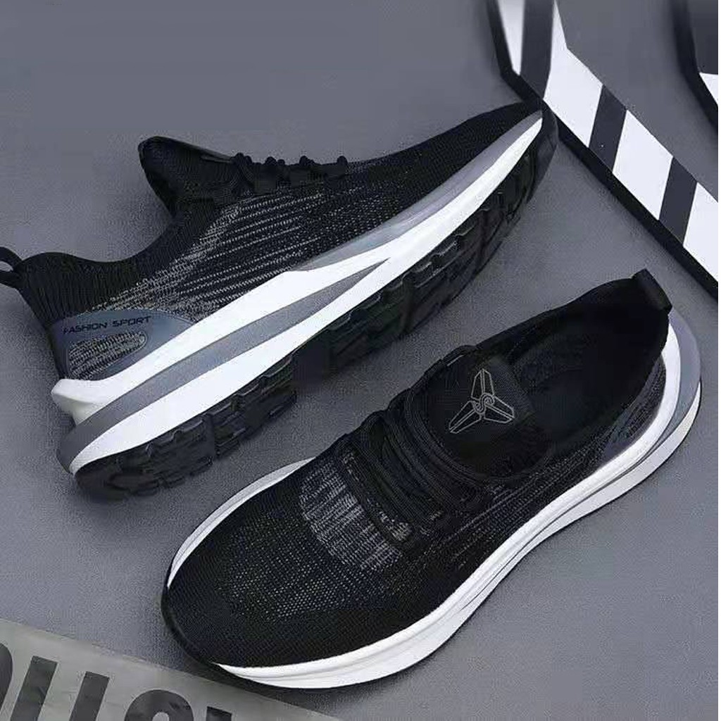 Giày sneaker nam độn đế cổ thấp cao cấp màu đen vải lưới cực thoáng khí size 39 đến 43 DORINO MS45