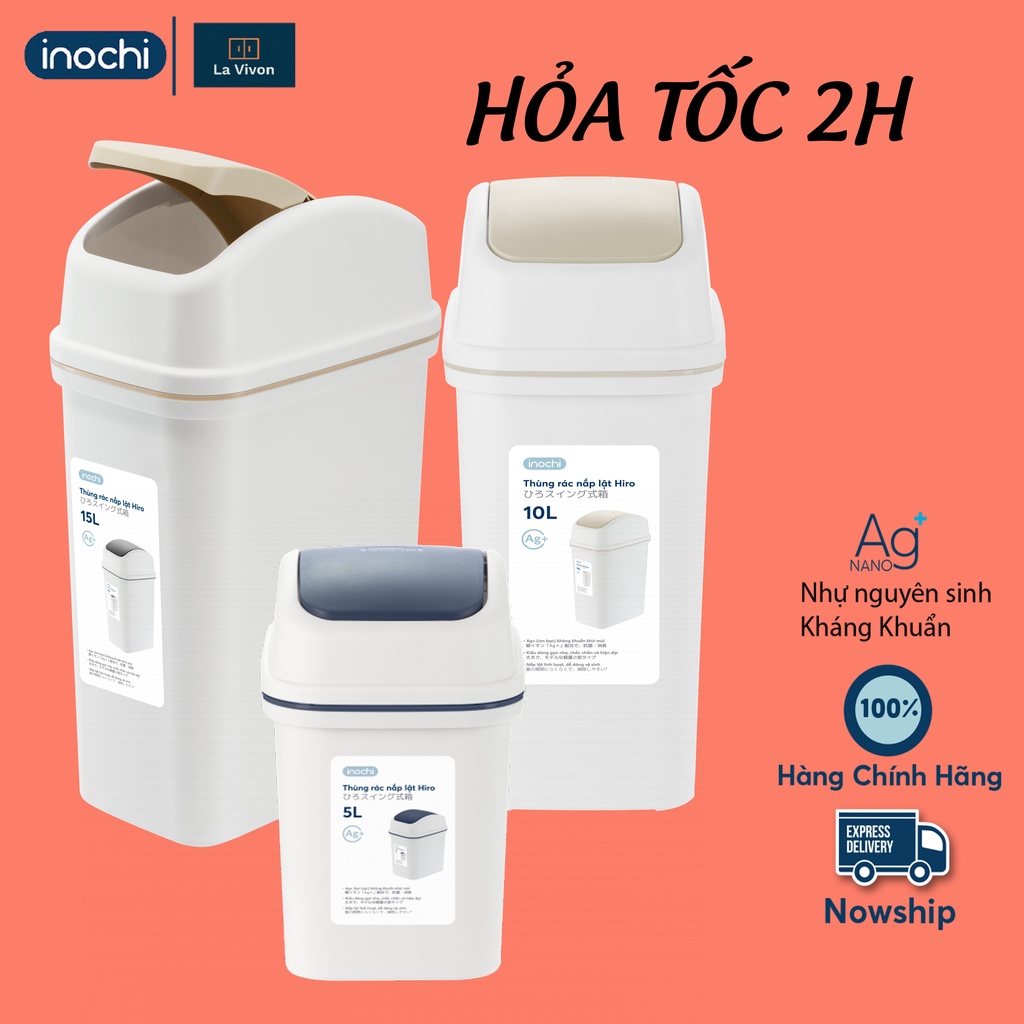Thùng rác nắp lật tiện lợi 5L, 10L, 15L CÓ LÕI inochi, ngăn chặn mùi hôi.