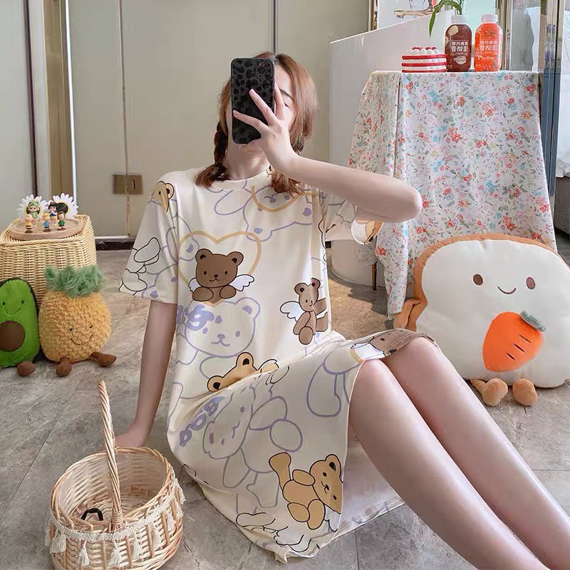 Váy Ngủ - Đầm Ngủ Nữ tay cộc họa tiết hoạt hình dễ thương xinh xắn V287