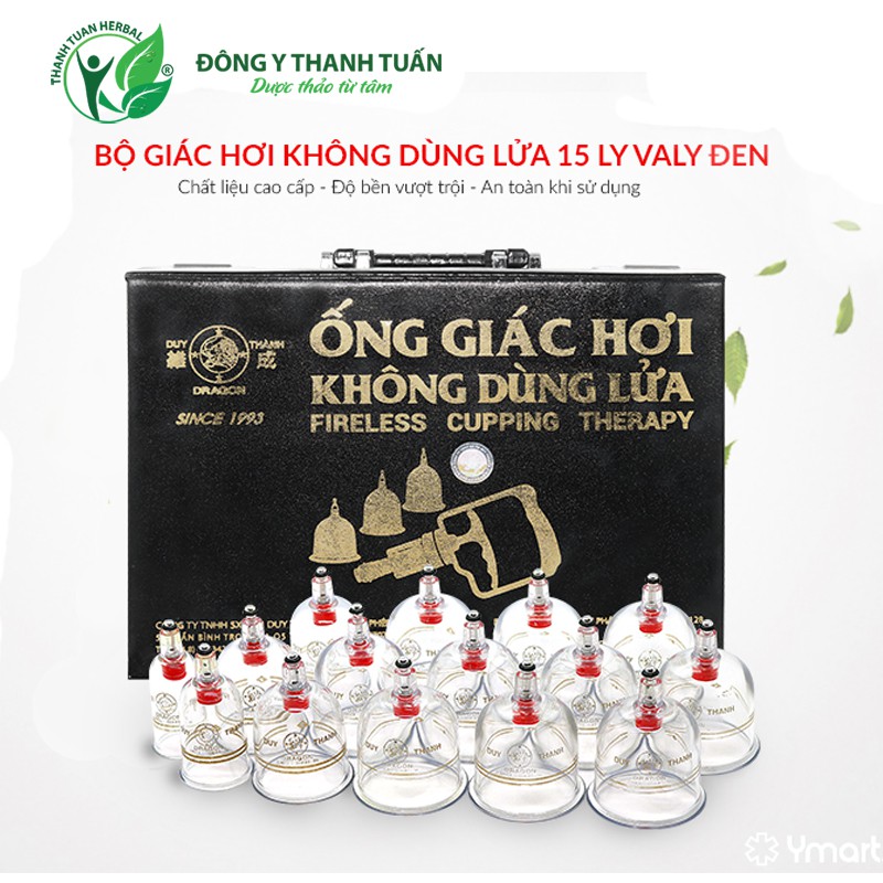 Bộ Giác Hơi Không Dùng Lửa Duy Thành YGH02 - Bộ Vali Đen Gồm 15 Ly Giác