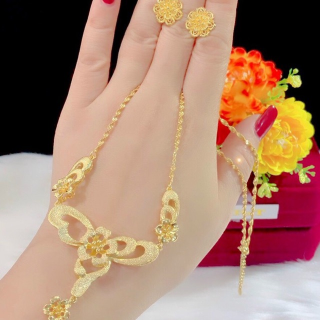 Set 1 dây chuyền 1 đôi bông màu vàng 24 cao cấp