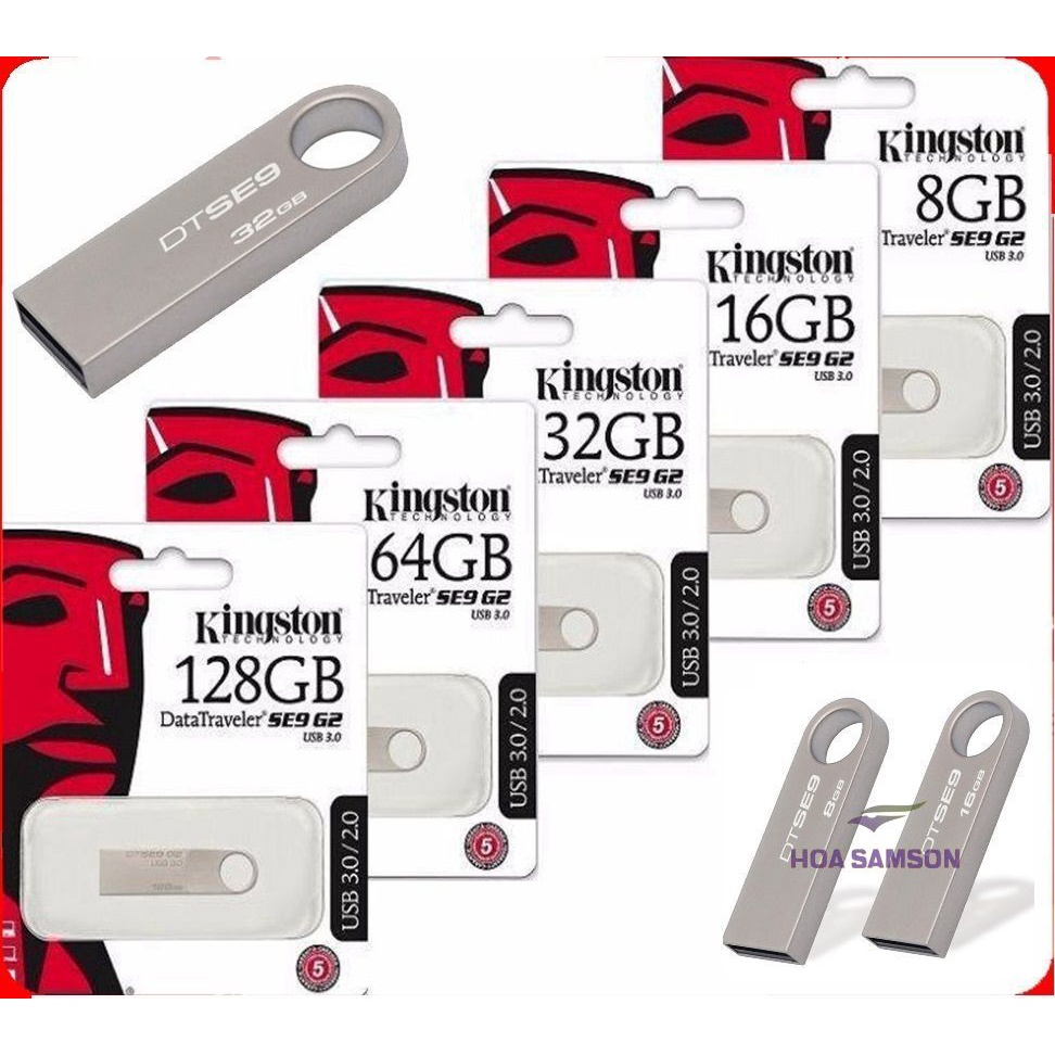 USB Kingston SE9 2.0 64Gb/32Gb/16Gb/8Gb/4Gb/2Gb Thiết Kế Nhỏ Gọn, Vỏ Kim Loại, Chống Nước - Bh 24 tháng