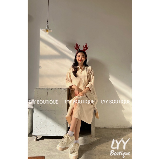 Váy sơ mi dáng ULZZANG suông dài tay chất thô, Đầm sơmi suông dài oversize hàng Quảng Châu LYY BOUTIQUE | BigBuy360 - bigbuy360.vn