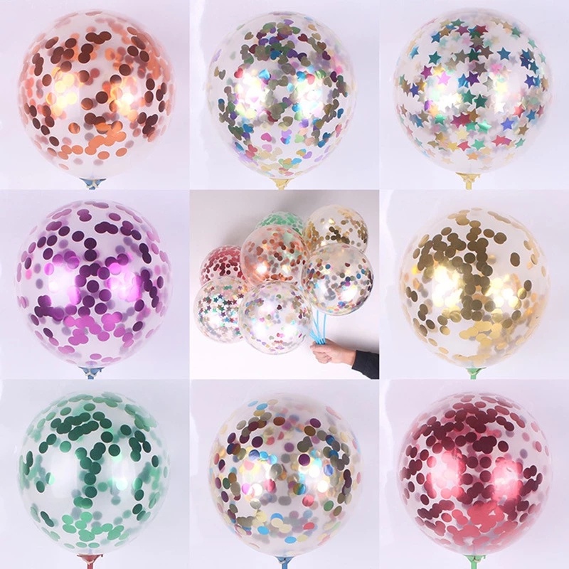 5 Bong Bóng 12 inch Trong Suốt Có Hoa Giấy Bên Trong