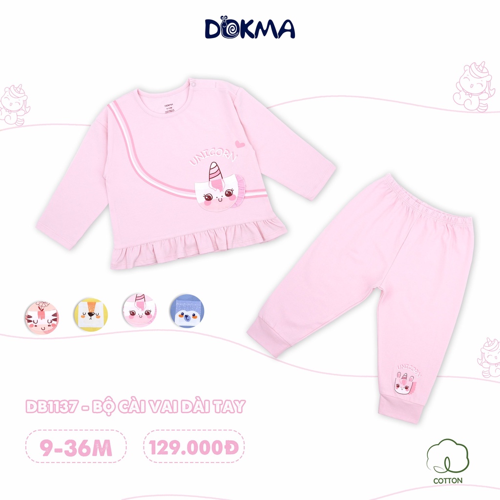 Bộ dài tay cài vai bé trai bé gái Dokma - chất cotton Mỹ mềm mát, thoát khí