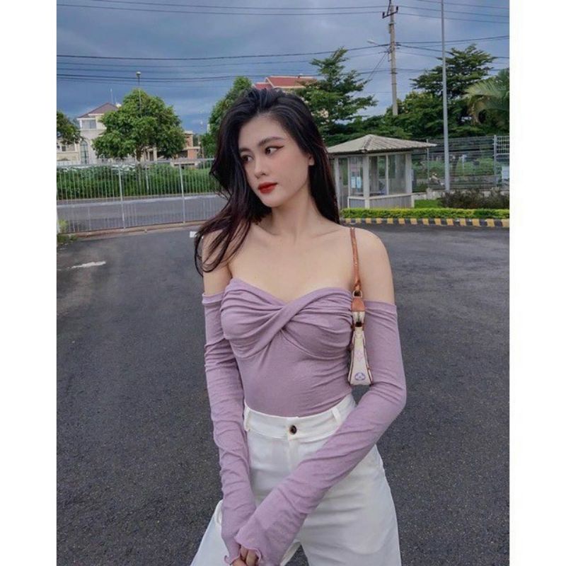 Áo cut out cúp ngực có mút tay dài thun gân alohashop91