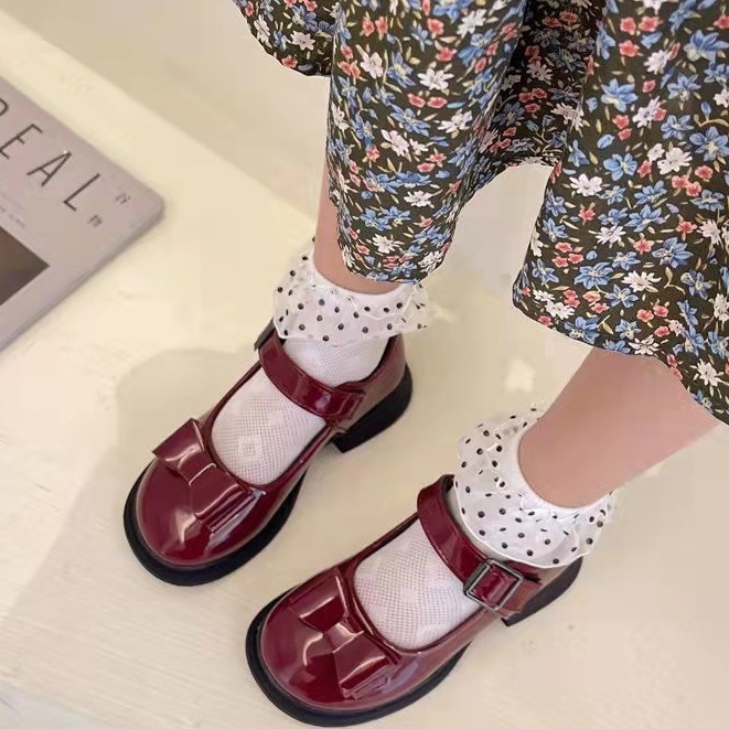 Giày Búp Bê Da Bóng Đính Nơ Phong Cách Anh Quốc 2023 Cho Bé Gái 3-18 Tuổi giày vintage bé gái giày lolita nữ đế cao
