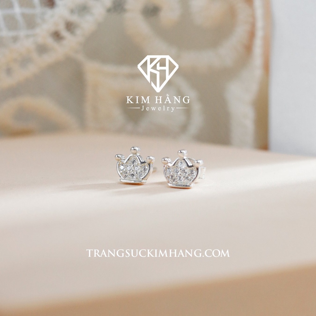 Khuyên Tai BẠC Thiết Kế Hình Vương Niệm Cao Cấp - Chốt Đẩy