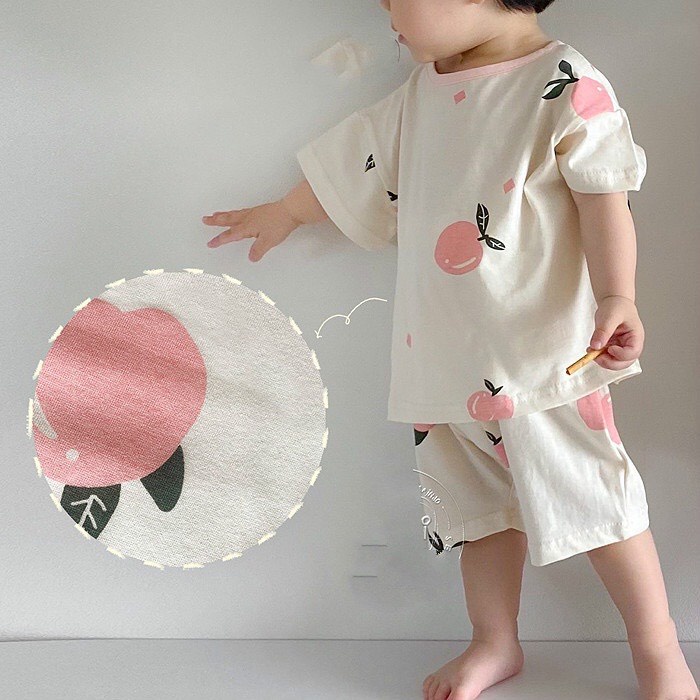 Bộ Quần Áo Cộc Tay Chất Cotton Co Giãn 4 Chiều  Cho Bé Trai Và Bé Gái Hình Hoa Quả Thời Trang Trẻ Em Tin Store