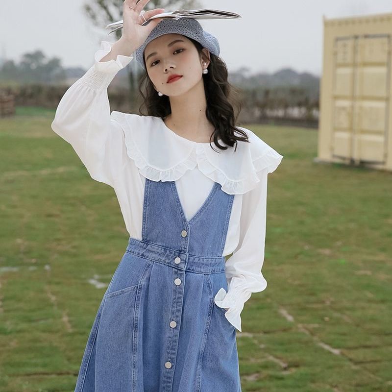 Đầm Yếm Denim Dài Dáng Chữ a Phong Cách Hàn Quốc Mới Cho Nữ