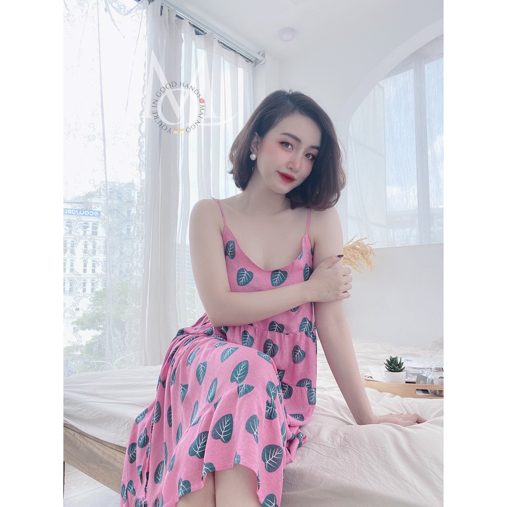 Váy ngủ Rita Shop 2 dây chất lanh Mai Ngô có họa tiết nữ tính dễ thương mùa hè dưới 60kg | BigBuy360 - bigbuy360.vn