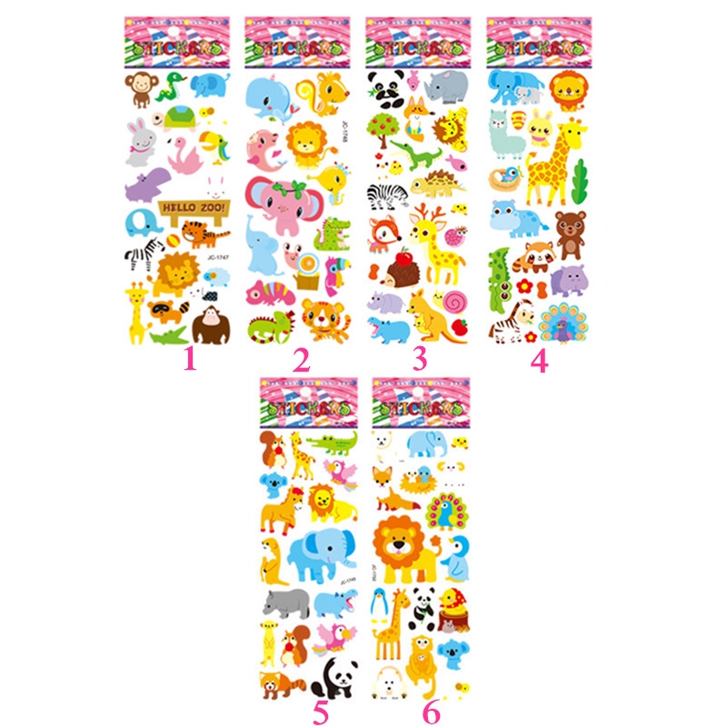 1 Sheet ▶ Animal Zoo Educational Toys Stickers ◀ Cartoon 3D DIY Kids Reward Stickers