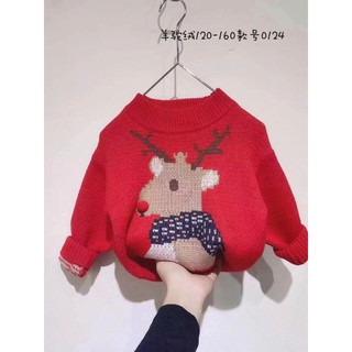 HÀNG CÓ SẴN - Áo Len 2 Lớp Tuần Lộc Đỏ Dày Dặn Cho Bé 3-6y