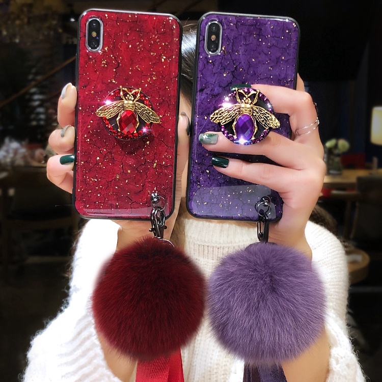 Gold Foil Phone Case Vivo V7 / Plus V5 V5s Y67 Y51 Y55 V9 Y85 Glossy Hairball Pop Up Holder Cover