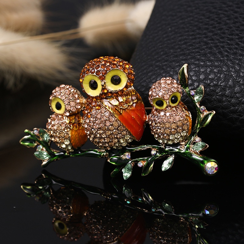 Trâm Cài Áo Hình Con Cú Đính Đá Và Ngọc Trai Phong Cách vintage