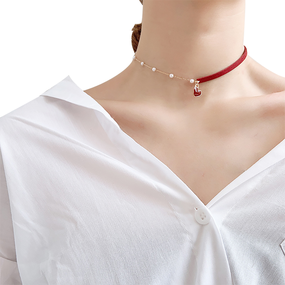 Vòng Cổ Choker Mặt Trái Tim Đính Ngọc Trai Nhân Tạo Phong Cách Vintage