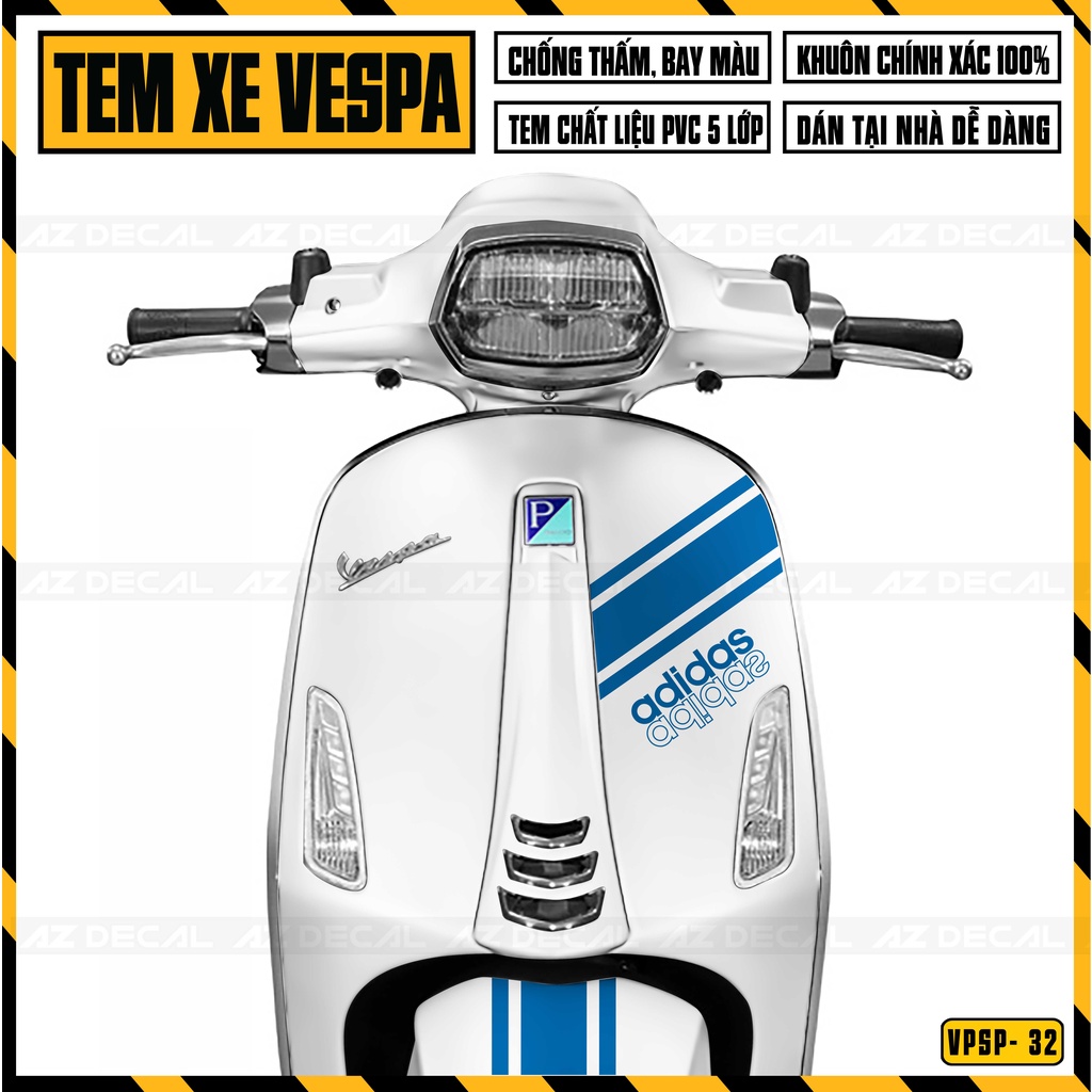 Tem Dán Xe Vespa Mẫu Adidas | VPSP32 | Deca Rời Vespa Sprint / Primavera Đẹp, Cắt Khuôn Sẵn Dễ Dán