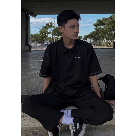 BOLMAE BLACK POLO - Áo thun có cổ form rộng unisex