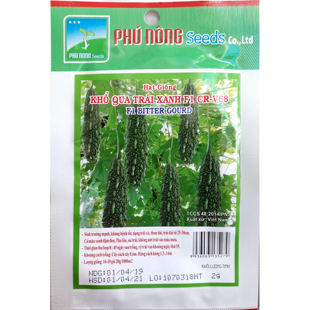 Hạt Giống Khổ Qua Trái Xanh Phú Nông (Vườn Sài Gòn - Vuon Sai Gon) hạt giống chắc khỏe tỉ lệ nẩy mầm 98%