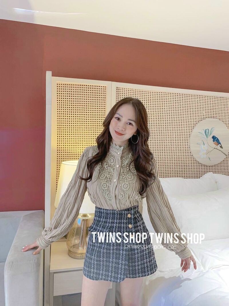 Áo sơ mi sóng pha ren quảng châu nhiều màu | BigBuy360 - bigbuy360.vn