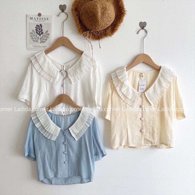 áo sơ mi cổ phối bèo ren cách điệu vintage style ulzzang ladida