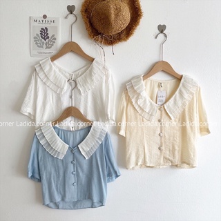 Áo sơ mi cổ phối bèo ren cách điệu vintage style ulzzang ladida