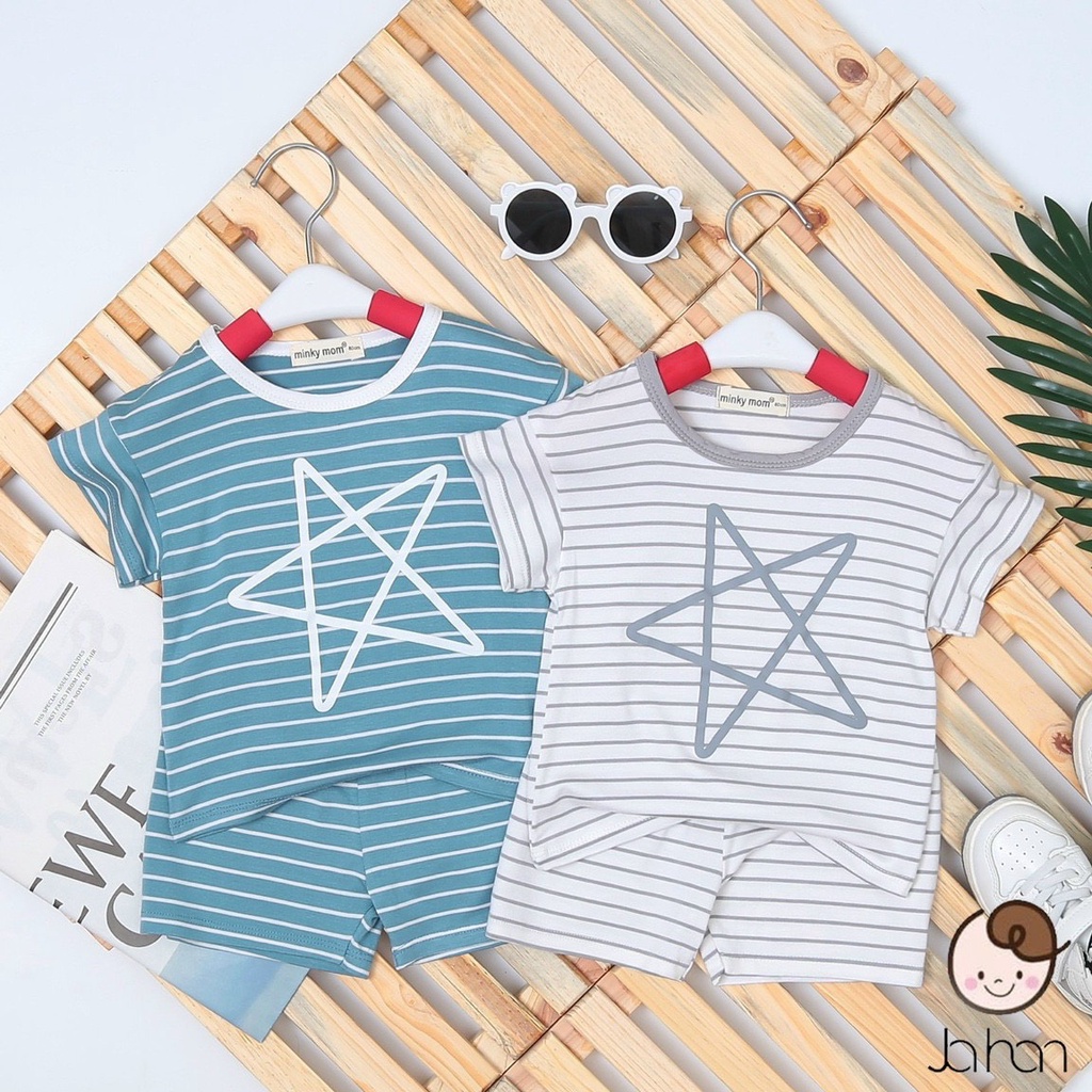 [SALE] Bộ Cộc Tay Cho Bé Trai, Bé Gái Minky Mom Vải Cotton Hoạ Tiết Kẻ Ngang Ngôi Sao, Đồ Bộ Cho Bé Mặc Nhà MKM2244