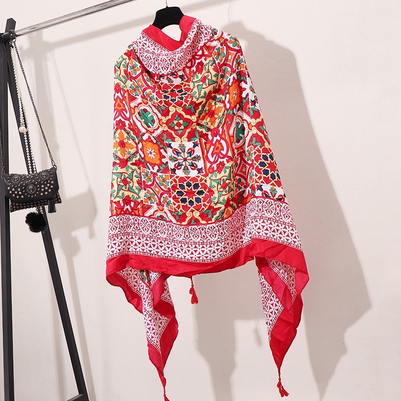 Khăn choàng cổ in hoa văn thổ cẩm size 90x180cm