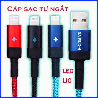 Dây Cáp Sạc iphone Tự Ngắt Khi Đầy Pin - Có Đèn Led - Chính hãng E-Com - Bọc dù chống đứt _ storenp