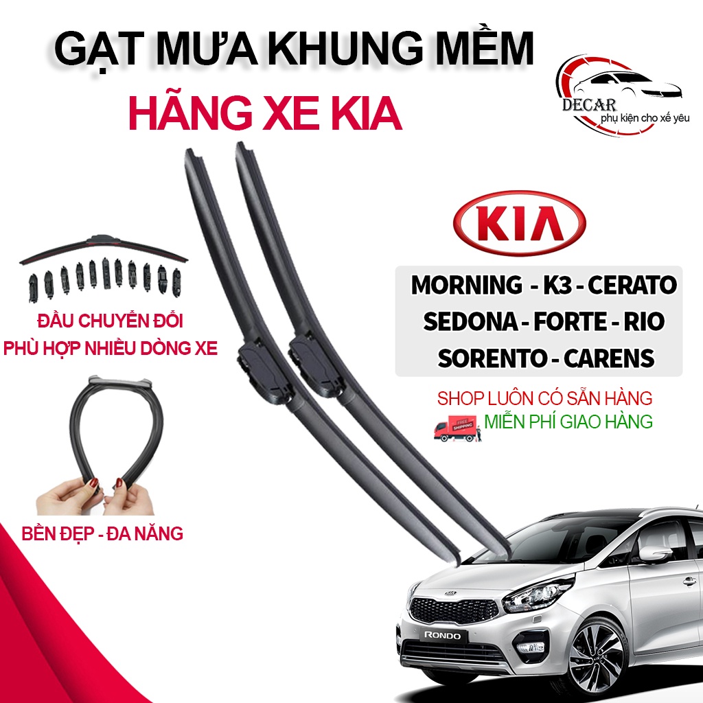 1 Cặp gạt mưa khung mềm không xương xe Kia Morning, Soluto, Forte, Cerato, Seltos, Sorento, Optima, Rondo, Sedona