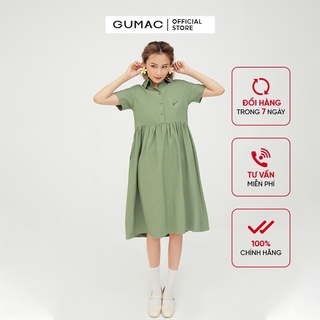 Đầm sơ mi babydoll GUMAC màu xanh dễ thương DB5107