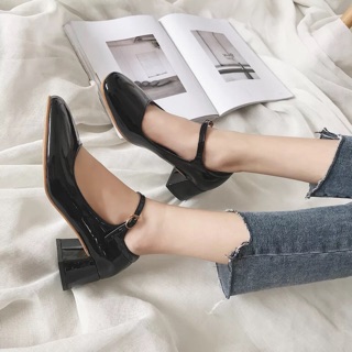 [ HÀNG ORDER - CÓ ẢNH THẬT ] Giày Mary janes da bóng gót cao 5cm