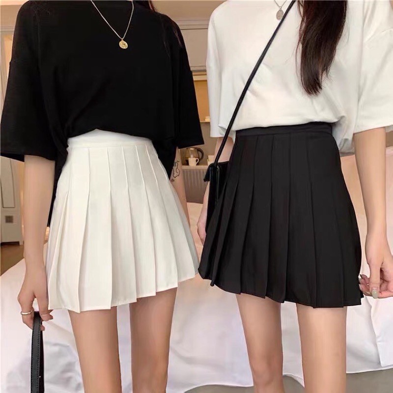 [CÓ ẢNH THẬT] Chân váy xếp li đen-trắng basic đơn giản phối đồ, chân váy tennis basic