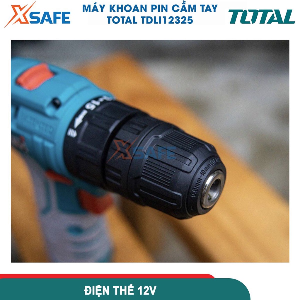 Máy khoan pin 12V 10mm Total TDLI12325 Máy khoan cầm tay khả năng khoan 10mm, nhông 2 tốc độ, có đèn led làm việc