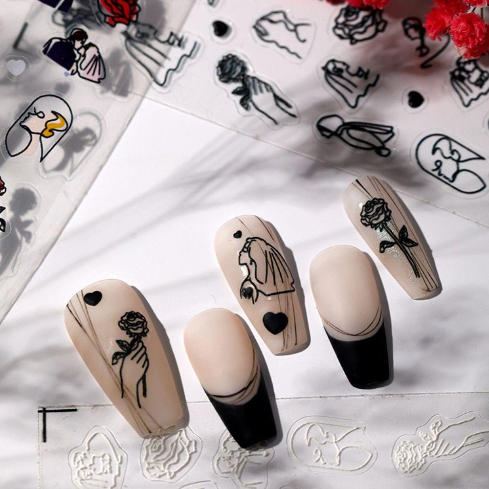 OCEANMAP Miếng Dán Trang Trí Móng Tay Họa Tiết Hình Học Lãng Mạn DIY