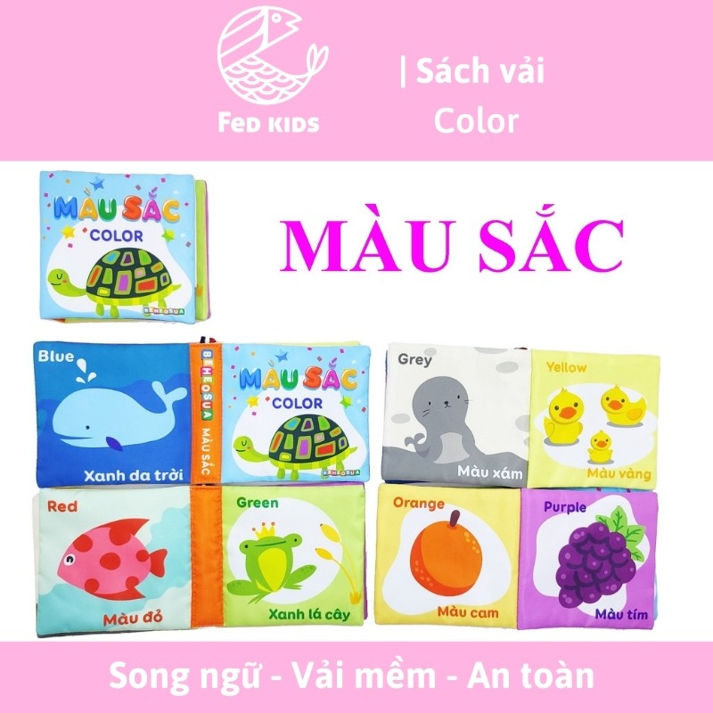 Sách vải song ngữ cho bé phát triển tư duy và trí tuệ, FEDBABY - 12x12 cm, 8 trang